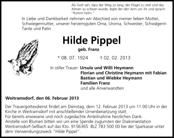 Traueranzeige von Hilde Pippel von Neue Presse Coburg