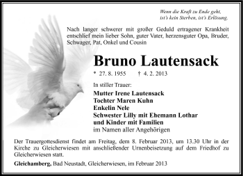 Traueranzeige von Bruno Lautensack von Südthüringer Presse