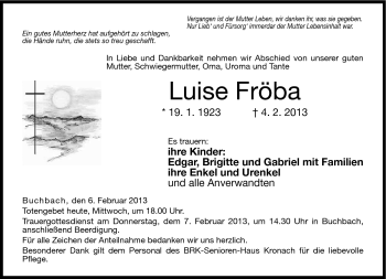 Traueranzeige von Luisa Fröba von Neue Presse Coburg