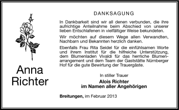 Traueranzeige von Anna Richter von Südthüringer Presse