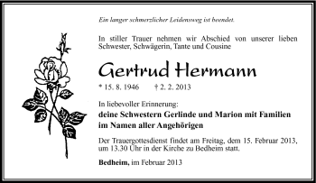 Traueranzeige von Gertrud Hermann von Südthüringer Presse