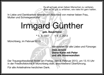 Traueranzeige von Irmgard Günther von Frankenpost