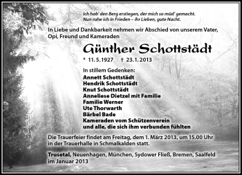 Traueranzeige von Günther Schottstädt von Südthüringer Presse