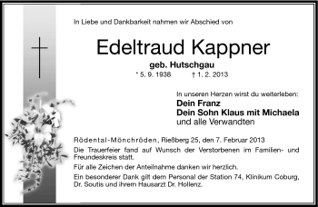 Traueranzeige von Edeltraud Kappner von Neue Presse Coburg