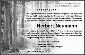 Traueranzeige von Herbert Neumann von Südthüringer Presse