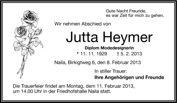 Traueranzeige von Jutta Heymer von Frankenpost