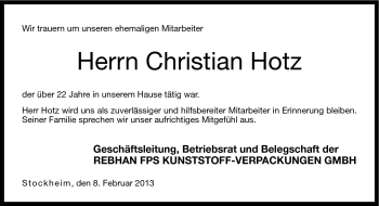 Traueranzeige von Christian Hotz von Neue Presse Coburg