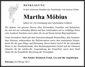 Traueranzeige von Martha Möbius von Südthüringer Presse