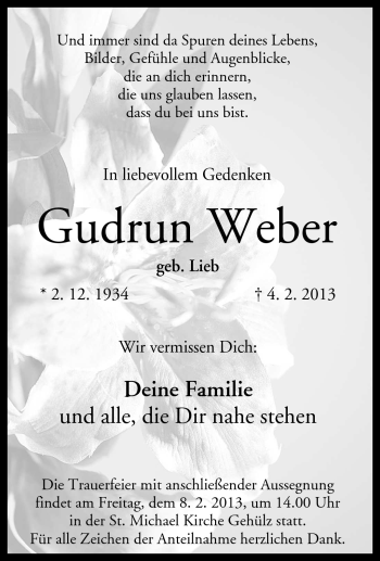 Traueranzeige von Gudrun Weber von Neue Presse Coburg