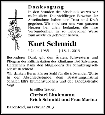 Traueranzeige von Kurt Schmidt von Südthüringer Presse