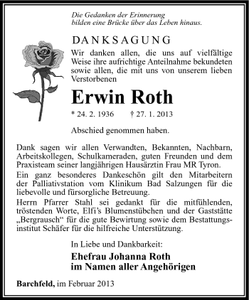 Traueranzeige von Erwin Roth von Südthüringer Presse