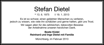 Traueranzeige von Stefan Dietel von Frankenpost