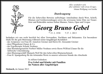 Traueranzeige von Georg Bruno Gebel von Südthüringer Presse