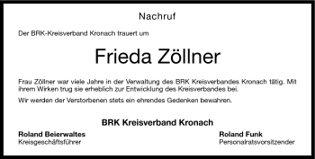 Traueranzeige von Frieda Zöllner von Neue Presse Coburg