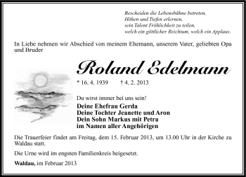 Traueranzeige von Roland Edelmann von Südthüringer Presse