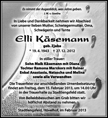 Traueranzeige von Elli Käsemann von Südthüringer Presse