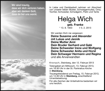 Traueranzeige von Helga Wich von Neue Presse Coburg