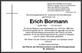 Traueranzeige von Erich Bormann von Frankenpost