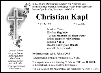 Traueranzeige von Christian Kapl von Neue Presse Coburg