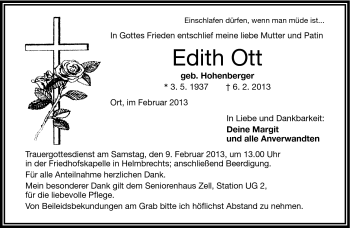 Traueranzeige von Edith Ott von Frankenpost