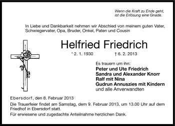 Traueranzeige von Helfried Friedrich von Neue Presse Coburg