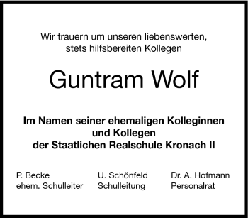 Traueranzeige von Guntram Wolf von Neue Presse Coburg