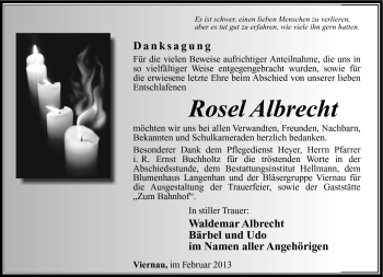 Traueranzeige von Rosel Albrecht von Südthüringer Presse