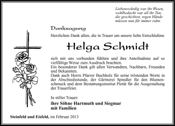 Traueranzeige von Helga Schmidt von Südthüringer Presse