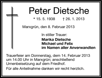 Traueranzeige von Peter Dietsche von Frankenpost