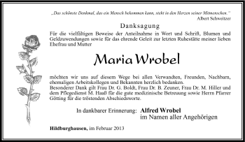Traueranzeige von Maria Wrobel von Südthüringer Presse