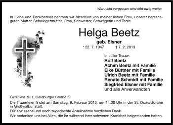 Traueranzeige von Helga Beetz von Neue Presse Coburg