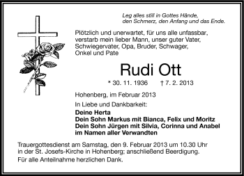 Traueranzeige von Rudi Ott von Frankenpost