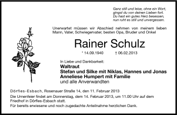 Traueranzeige von Rainer Schulz von Neue Presse Coburg