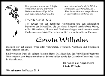 Traueranzeige von Erwin Wilhelm von Südthüringer Presse