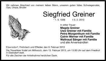 Traueranzeige von Siegfried Greiner von Neue Presse Coburg