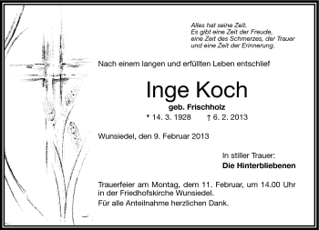 Traueranzeige von Inge Koch von Frankenpost
