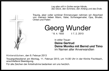 Traueranzeige von Georg Wunder von Neue Presse Coburg
