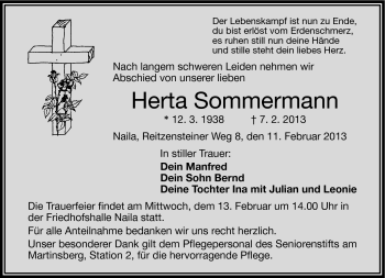Traueranzeige von Herta Sommermann von Frankenpost