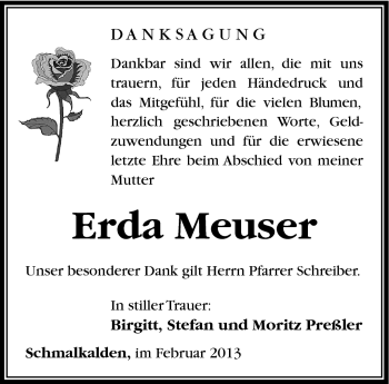 Traueranzeige von Erda Meuser von Südthüringer Presse