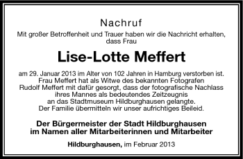 Traueranzeige von Lise-Lotte Meffert von Südthüringer Presse