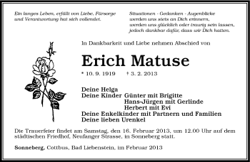 Traueranzeige von Erich Matuse von Südthüringer Presse