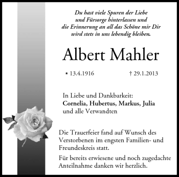 Traueranzeige von Albert Mahler von Neue Presse Coburg