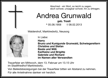 Traueranzeige von Andrea Grunwald von Frankenpost
