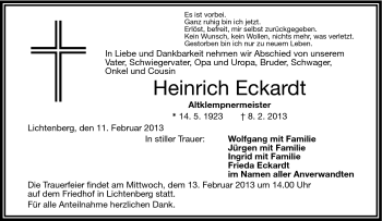 Traueranzeige von Heinrich Eckardt von Frankenpost
