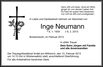 Traueranzeige von Inge Neumann von Frankenpost