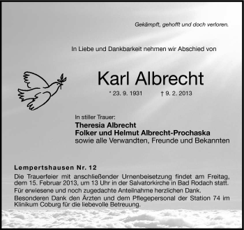 Traueranzeige von Karl Albrecht von Neue Presse Coburg