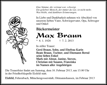 Traueranzeige von Max Braun von Südthüringer Presse