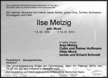 Traueranzeige von Ilse Melzig von Neue Presse Coburg