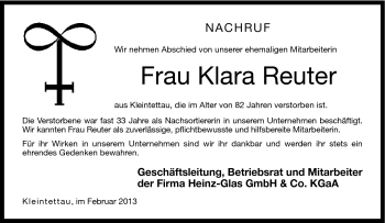 Traueranzeige von Klara Reuter von Neue Presse Coburg
