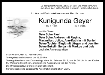 Traueranzeige von Kunigunda Geyer von Neue Presse Coburg